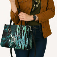Hawaiian Honu Personalized Leather Bag Dark Cyan Maile Pikake Flower Lei Inspired