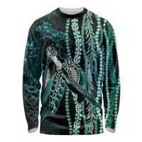 Hawaiian Honu Personalized Long Sleeve Shirt Dark Cyan Maile Pikake Flower Lei Inspired