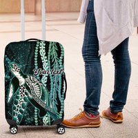 Hawaiian Honu Personalized Luggage Cover Dark Cyan Maile Pikake Flower Lei Inspired