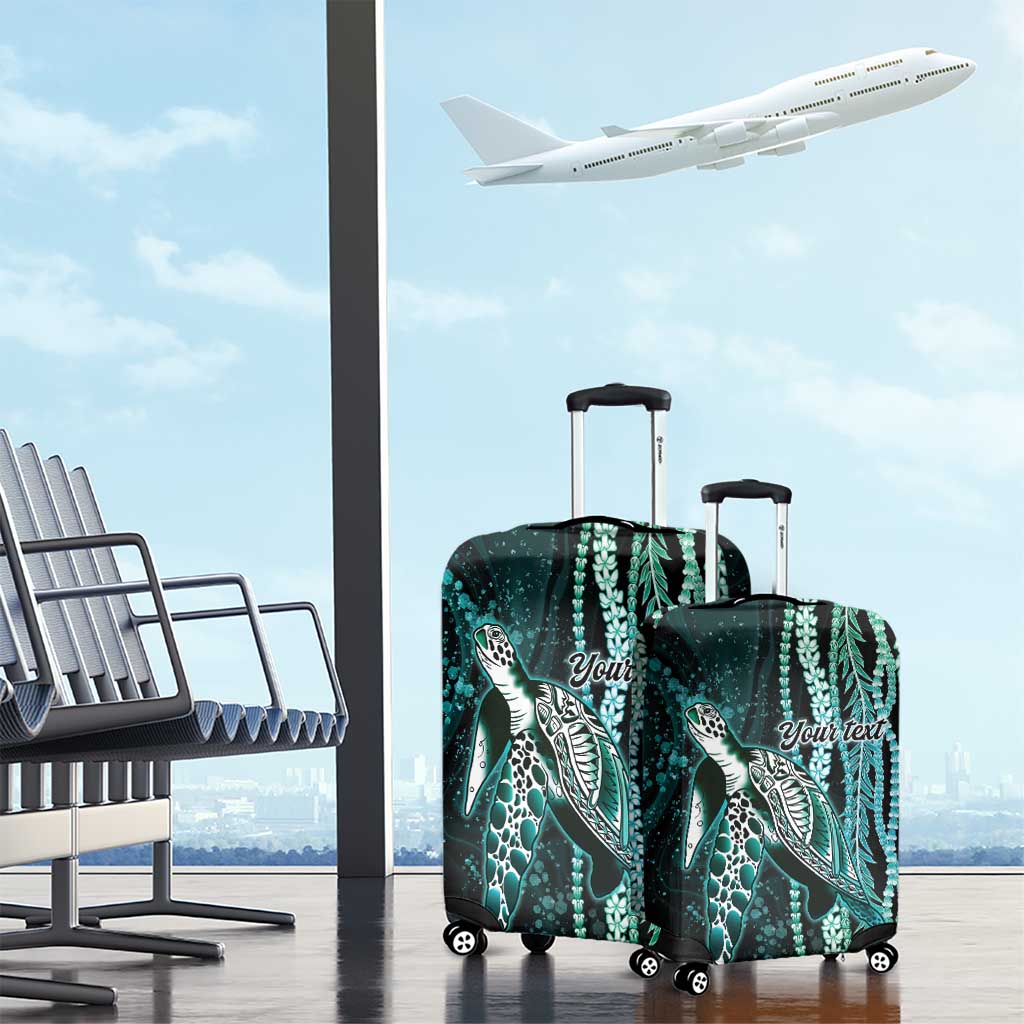 Hawaiian Honu Personalized Luggage Cover Dark Cyan Maile Pikake Flower Lei Inspired