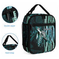 Hawaiian Honu Personalized Lunch Bag Dark Cyan Maile Pikake Flower Lei Inspired LT9 - Polynesian Pride