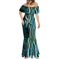 Hawaiian Honu Personalized Mermaid Dress Dark Cyan Maile Pikake Flower Lei Inspired