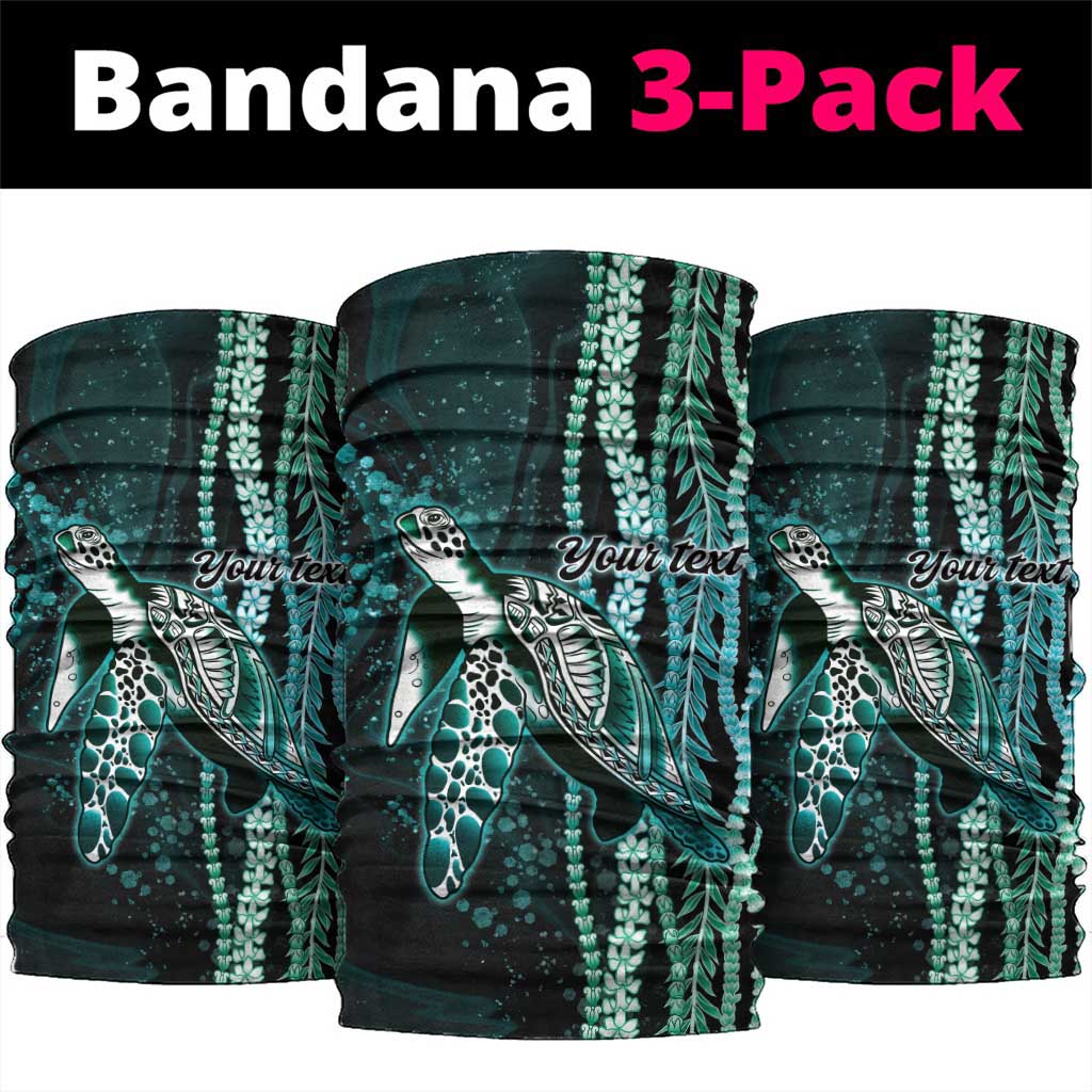 Hawaiian Honu Personalized Neck Gaiter Dark Cyan Maile Pikake Flower Lei Inspired