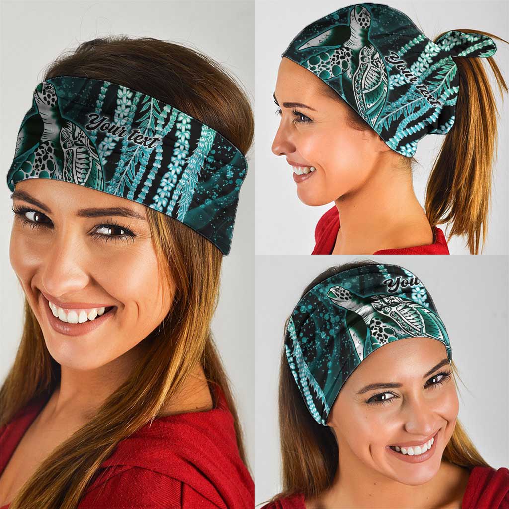 Hawaiian Honu Personalized Neck Gaiter Dark Cyan Maile Pikake Flower Lei Inspired