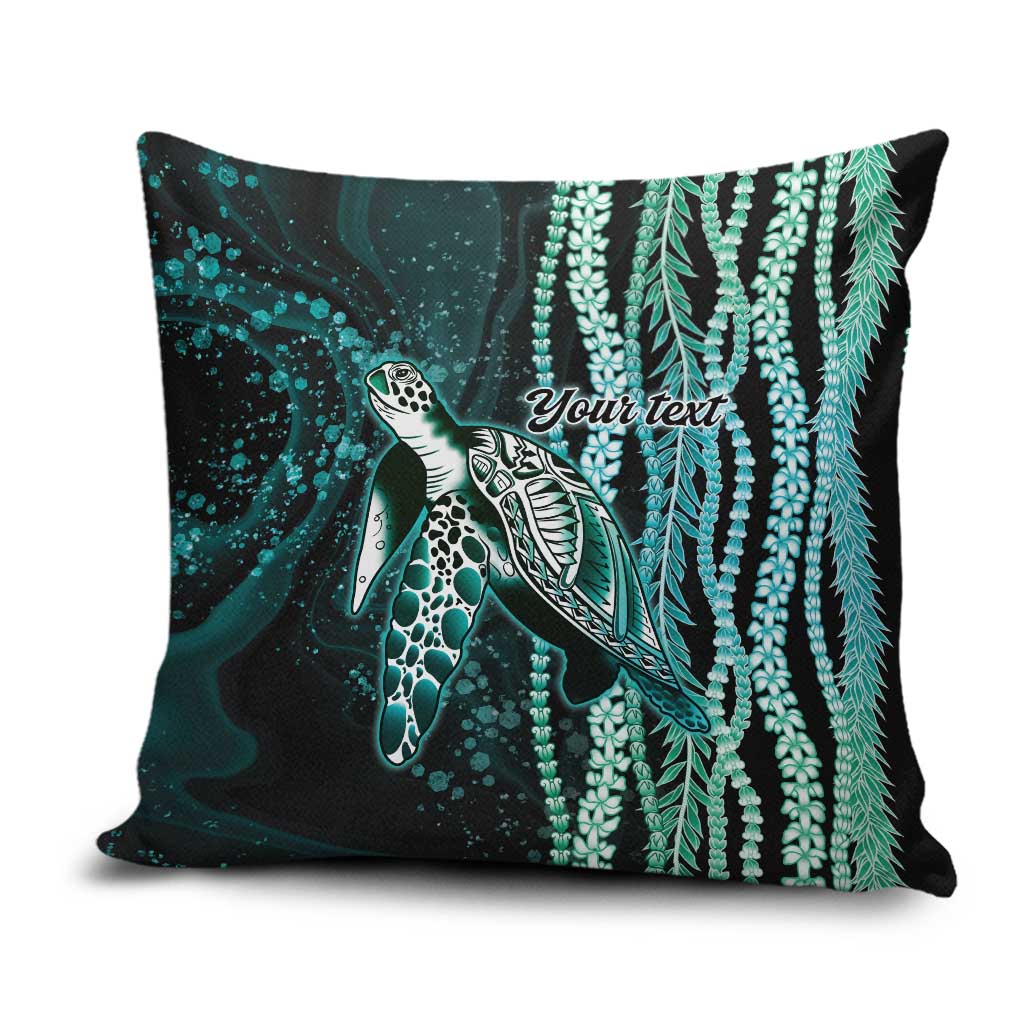 Hawaiian Honu Personalized Pillow Cover Dark Cyan Maile Pikake Flower Lei Inspired