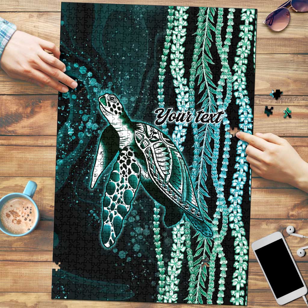 Hawaiian Honu Personalized Puzzle Dark Cyan Maile Pikake Flower Lei Inspired
