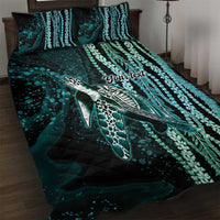 Hawaiian Honu Personalized Quilt Bed Set Dark Cyan Maile Pikake Flower Lei Inspired