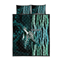 Hawaiian Honu Personalized Quilt Bed Set Dark Cyan Maile Pikake Flower Lei Inspired