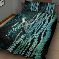 Hawaiian Honu Personalized Quilt Bed Set Dark Cyan Maile Pikake Flower Lei Inspired
