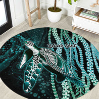 Hawaiian Honu Personalized Round Carpet Dark Cyan Maile Pikake Flower Lei Inspired