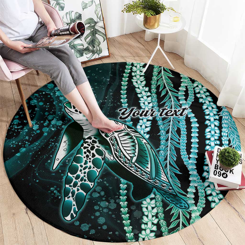 Hawaiian Honu Personalized Round Carpet Dark Cyan Maile Pikake Flower Lei Inspired