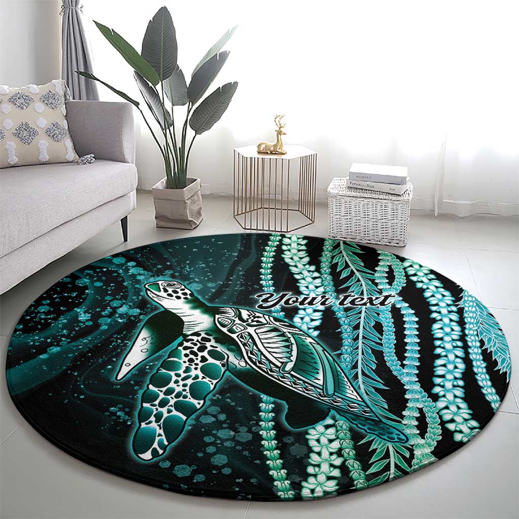 Hawaiian Honu Personalized Round Carpet Dark Cyan Maile Pikake Flower Lei Inspired