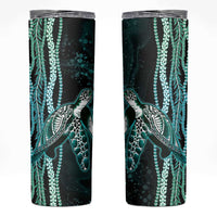 Hawaiian Honu Personalized Skinny Tumbler Dark Cyan Maile Pikake Flower Lei Inspired