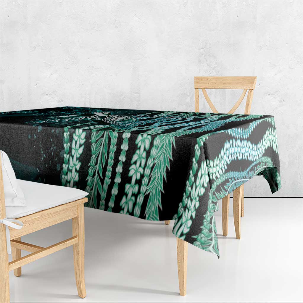 Hawaiian Honu Personalized Tablecloth Dark Cyan Maile Pikake Flower Lei Inspired