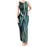 Hawaiian Honu Personalized Tank Maxi Dress Dark Cyan Maile Pikake Flower Lei Inspired