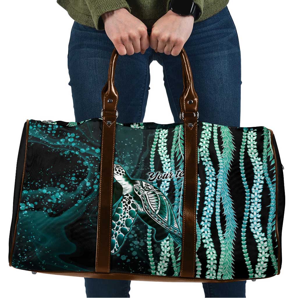 Hawaiian Honu Personalized Travel Bag Dark Cyan Maile Pikake Flower Lei Inspired