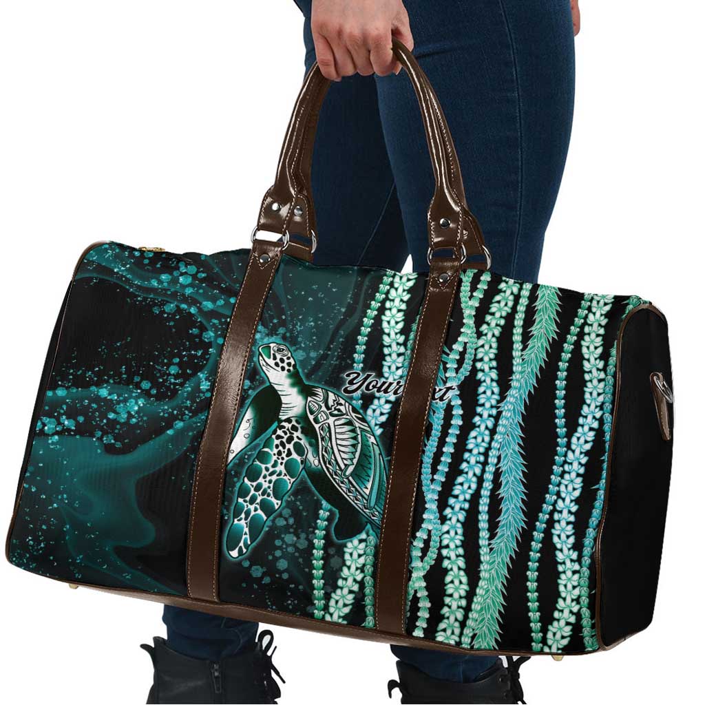 Hawaiian Honu Personalized Travel Bag Dark Cyan Maile Pikake Flower Lei Inspired
