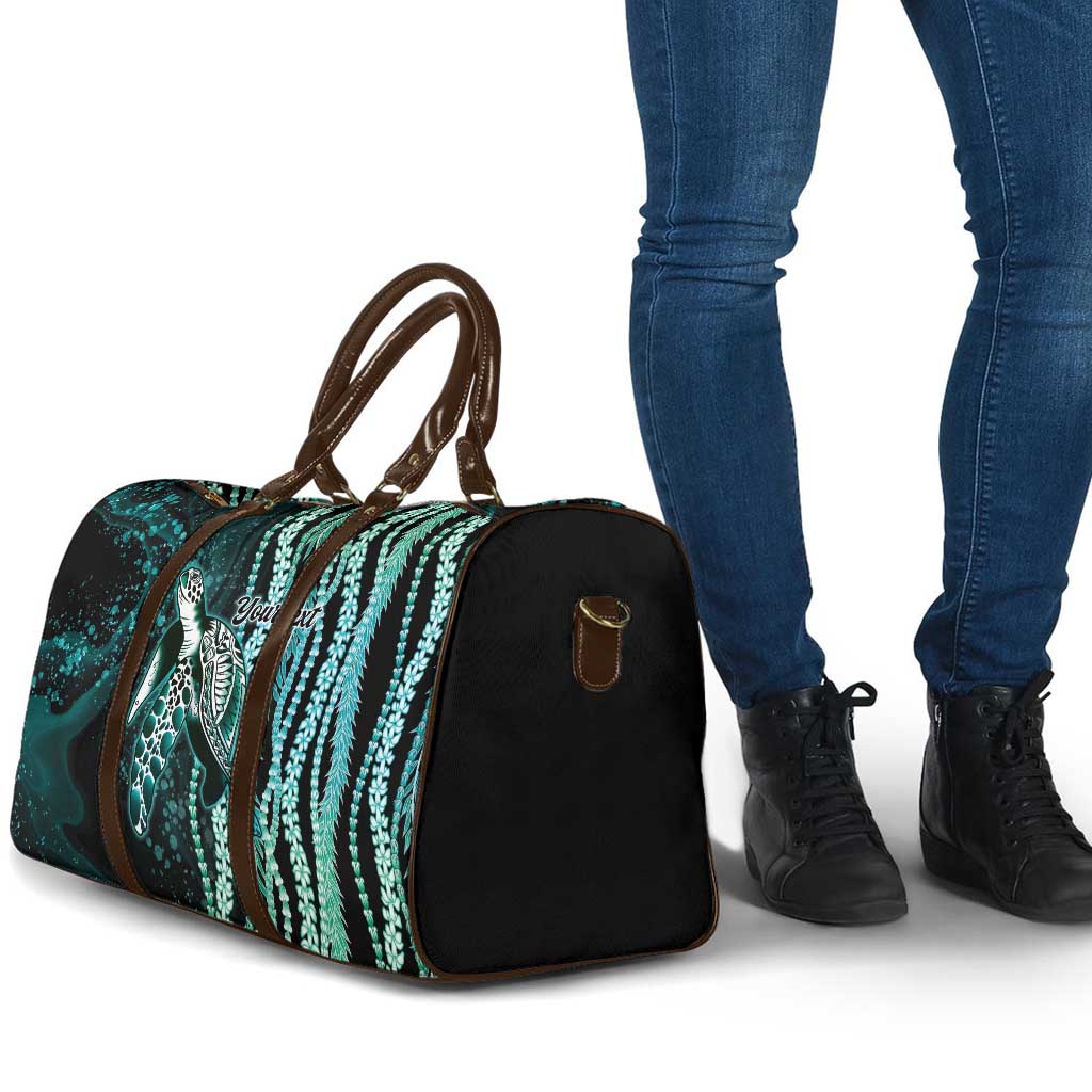 Hawaiian Honu Personalized Travel Bag Dark Cyan Maile Pikake Flower Lei Inspired