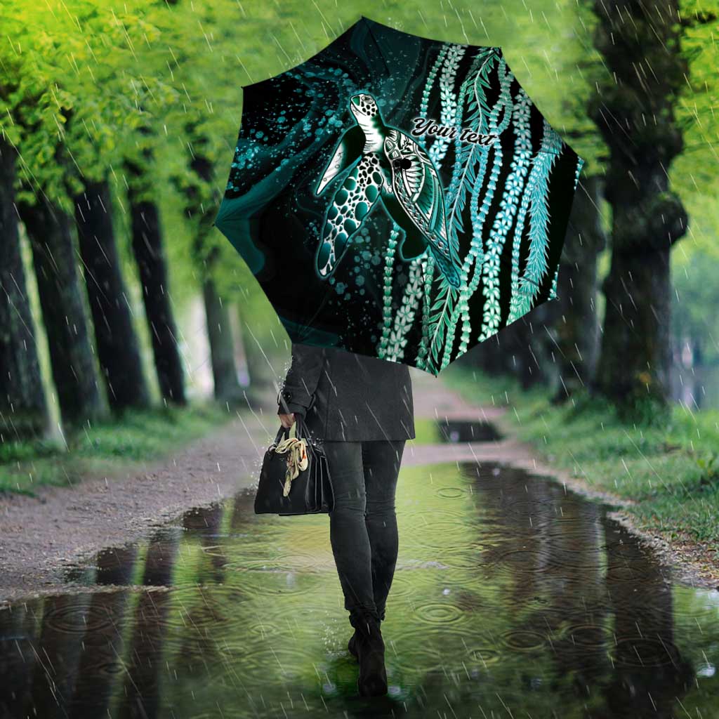 Hawaiian Honu Personalized Umbrella Dark Cyan Maile Pikake Flower Lei Inspired