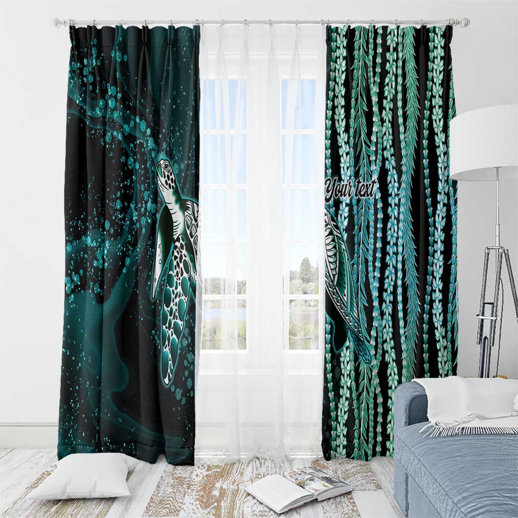 Hawaiian Honu Personalized Window Curtain Dark Cyan Maile Pikake Flower Lei Inspired