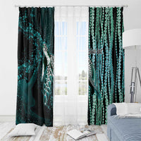 Hawaiian Honu Personalized Window Curtain Dark Cyan Maile Pikake Flower Lei Inspired