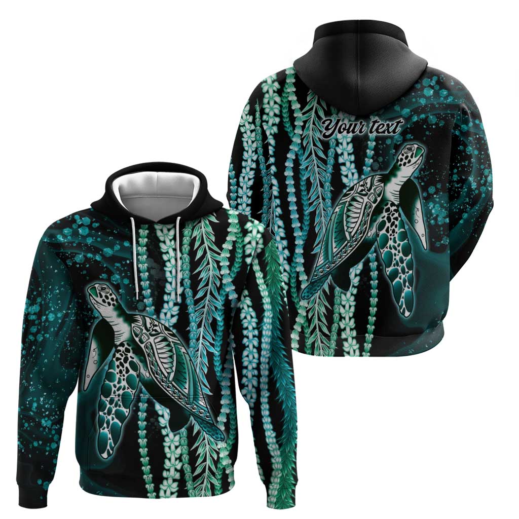 Hawaiian Honu Personalized Zip Hoodie Dark Cyan Maile Pikake Flower Lei Inspired