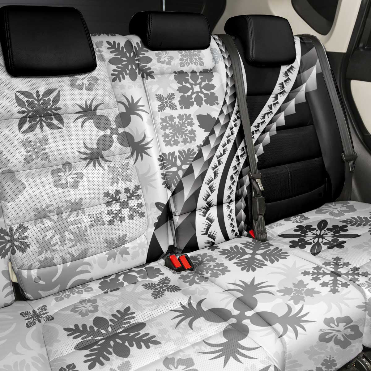 Black Hawaiian Quilt Pattern Back Car Seat Cover Mixed Polynesian Tribal Arty
