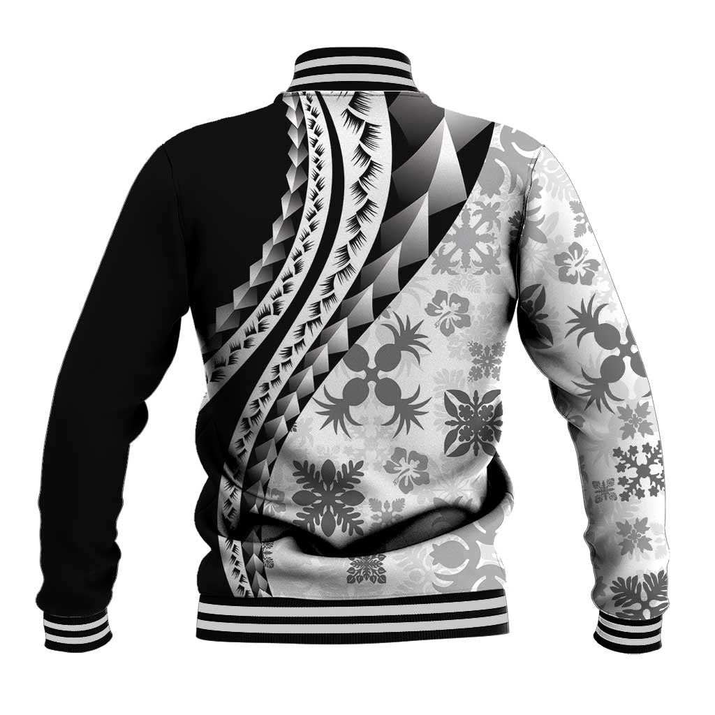 Black Hawaiian Quilt Pattern Baseball Jacket Mixed Polynesian Tribal Arty