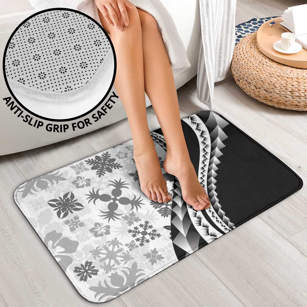 Black Hawaiian Quilt Pattern Bathroom Set Mixed Polynesian Tribal Arty - Polynesian Pride