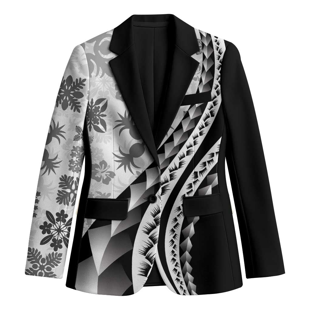 Black Hawaiian Quilt Pattern Blazer Mixed Polynesian Tribal Arty - Polynesian Pride