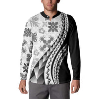 Black Hawaiian Quilt Pattern Button Sweatshirt Mixed Polynesian Tribal Arty