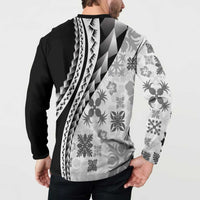 Black Hawaiian Quilt Pattern Button Sweatshirt Mixed Polynesian Tribal Arty