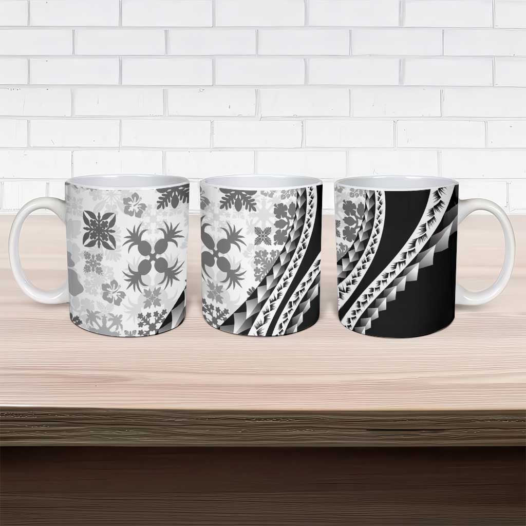 Black Hawaiian Quilt Pattern Ceramic Mug Mixed Polynesian Tribal Arty - Polynesian Pride