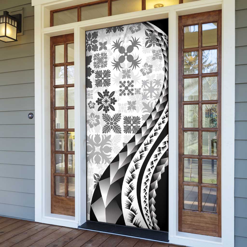 Black Hawaiian Quilt Pattern Door Cover Mixed Polynesian Tribal Arty - Polynesian Pride