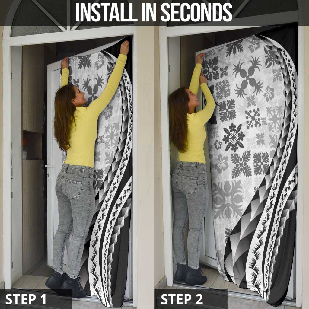 Black Hawaiian Quilt Pattern Door Cover Mixed Polynesian Tribal Arty - Polynesian Pride