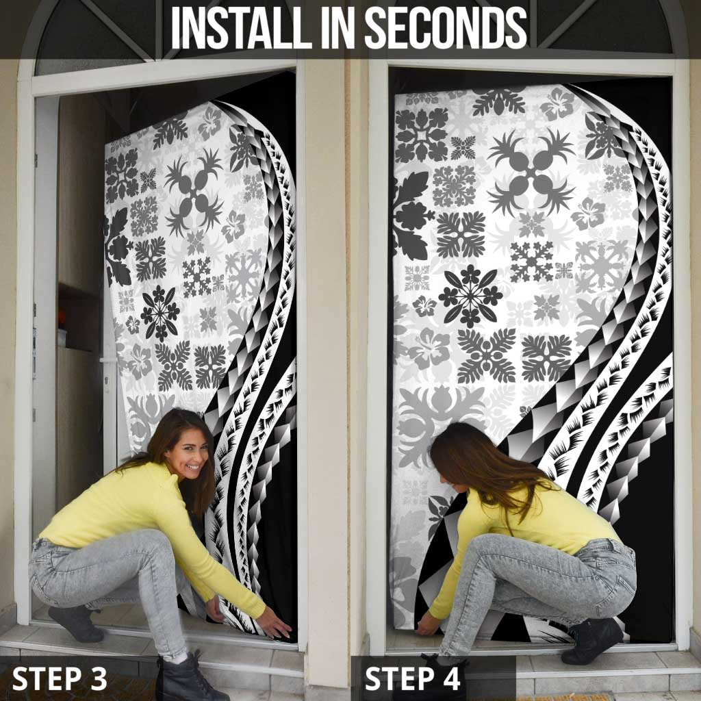 Black Hawaiian Quilt Pattern Door Cover Mixed Polynesian Tribal Arty - Polynesian Pride
