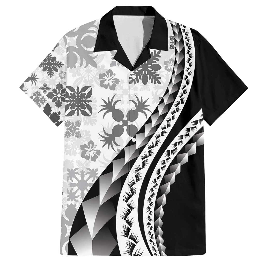 Black Hawaiian Quilt Pattern Family Matching Long Sleeve Bodycon Dress and Hawaiian Shirt Mixed Polynesian Tribal Arty LT9 Dad's Shirt - Short Sleeve Black - Polynesian Pride