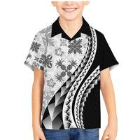 Black Hawaiian Quilt Pattern Family Matching Mermaid Dress and Hawaiian Shirt Mixed Polynesian Tribal Arty