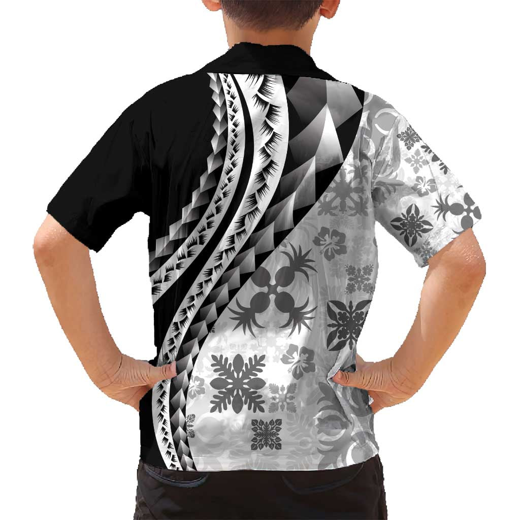 Black Hawaiian Quilt Pattern Family Matching Off Shoulder Maxi Dress and Hawaiian Shirt Mixed Polynesian Tribal Arty