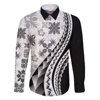 Black Hawaiian Quilt Pattern Family Matching Off Shoulder Maxi Dress and Hawaiian Shirt Mixed Polynesian Tribal Arty