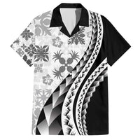 Black Hawaiian Quilt Pattern Family Matching Short Sleeve Bodycon Dress and Hawaiian Shirt Mixed Polynesian Tribal Arty LT9 Dad's Shirt - Short Sleeve Black - Polynesian Pride