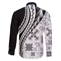 Black Hawaiian Quilt Pattern Family Matching Tank Maxi Dress and Hawaiian Shirt Mixed Polynesian Tribal Arty