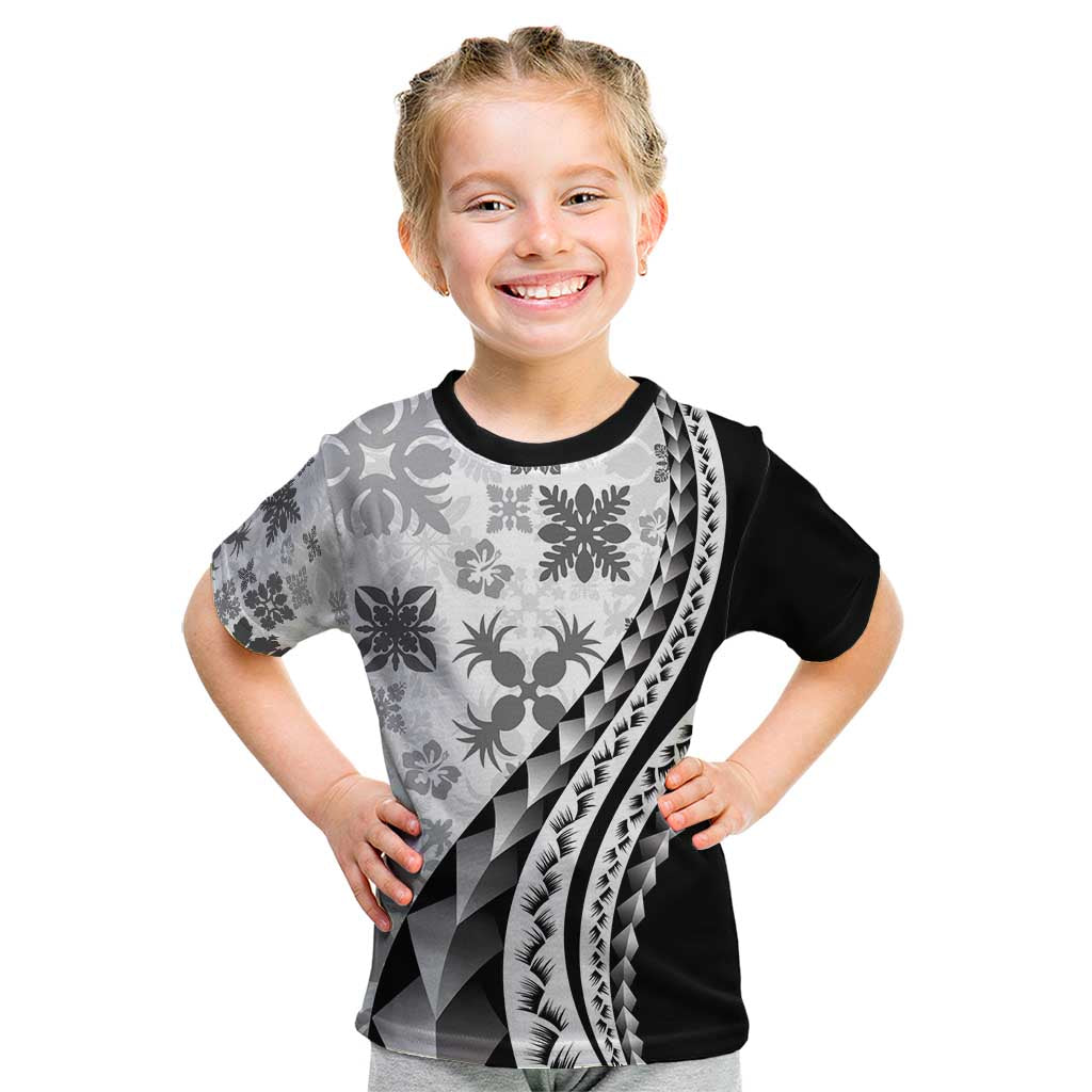 Black Hawaiian Quilt Pattern Kid T Shirt Mixed Polynesian Tribal Arty