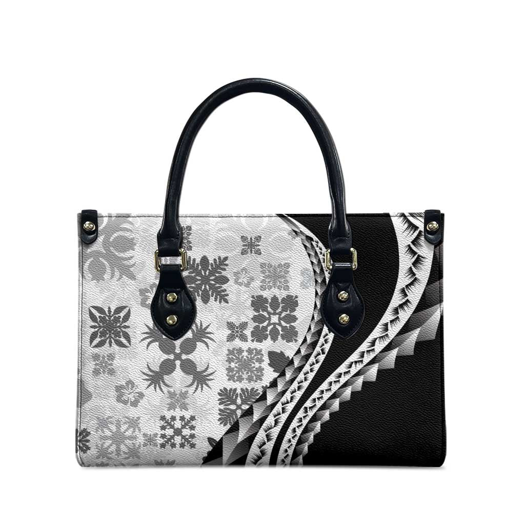 Black Hawaiian Quilt Pattern Leather Bag Mixed Polynesian Tribal Arty - Polynesian Pride