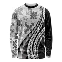 Black Hawaiian Quilt Pattern Long Sleeve Shirt Mixed Polynesian Tribal Arty