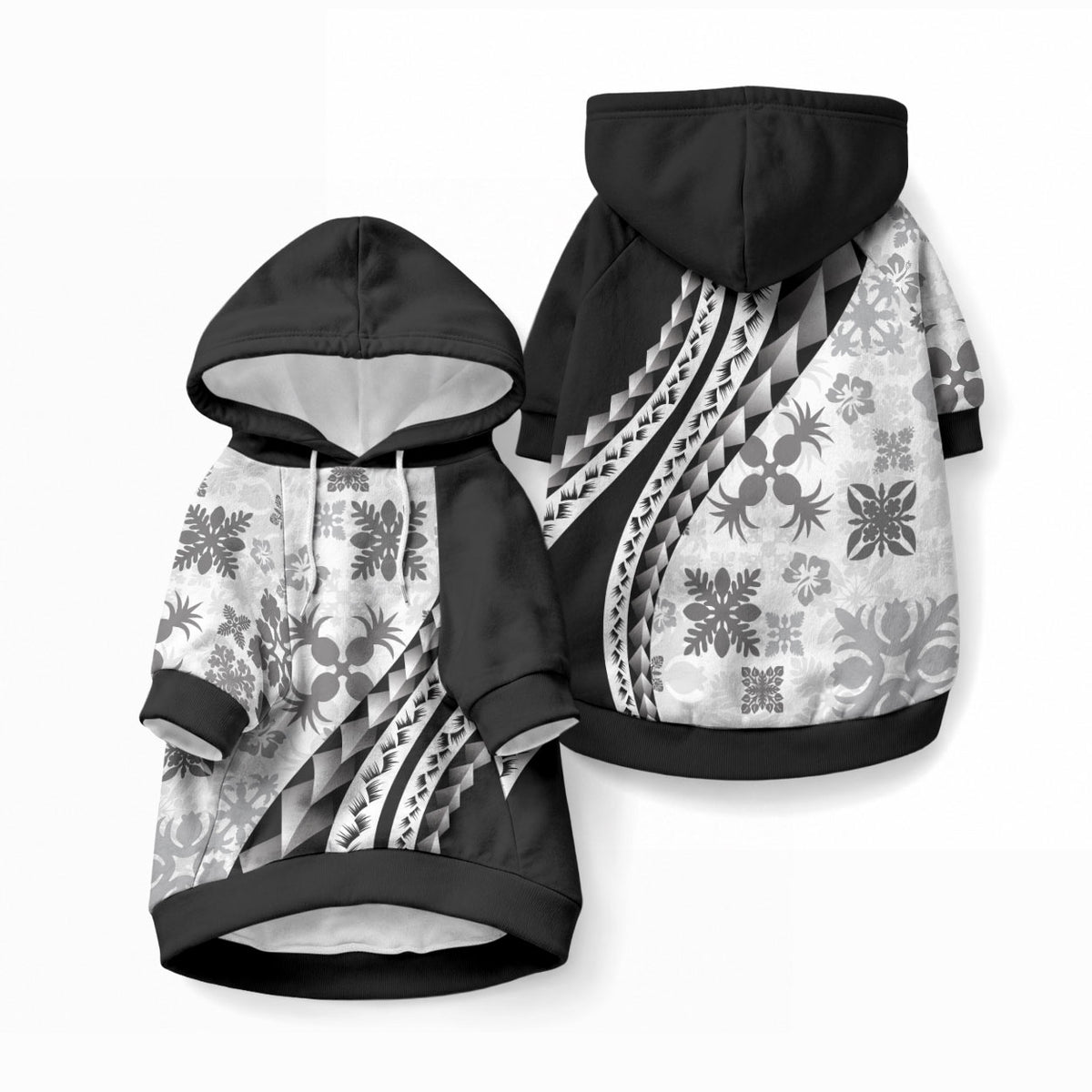 Black Hawaiian Quilt Pattern Pet Hoodie Mixed Polynesian Tribal Arty LT9 Pullover Black - Polynesian Pride
