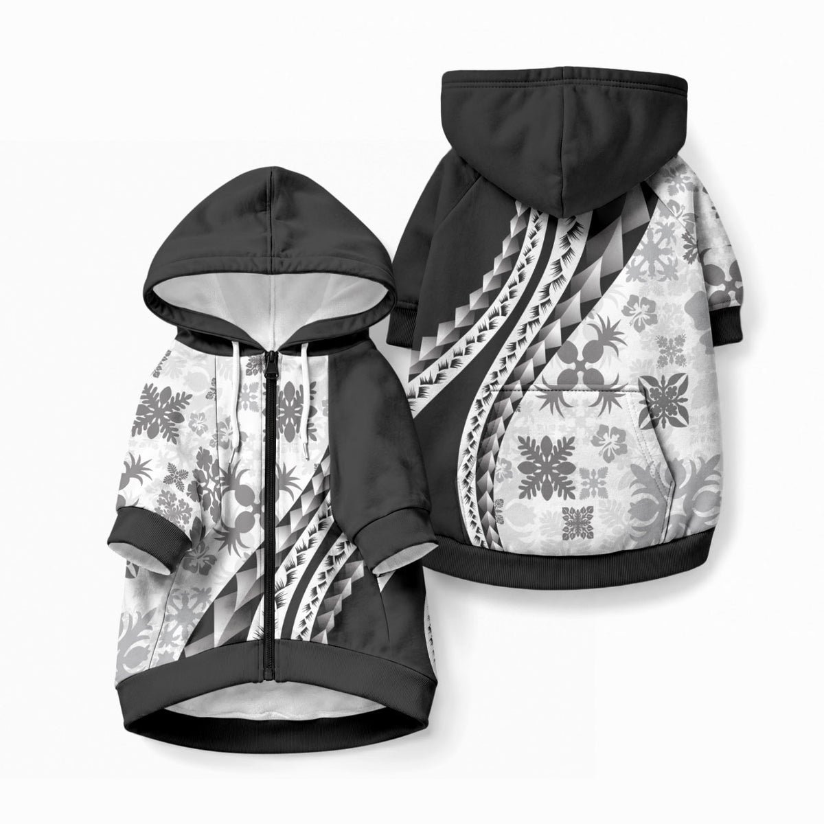 Black Hawaiian Quilt Pattern Pet Hoodie Mixed Polynesian Tribal Arty LT9 Zip-up Black - Polynesian Pride