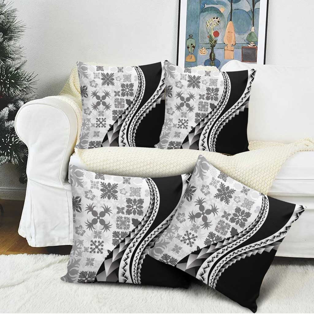 Black Hawaiian Quilt Pattern Pillow Cover Mixed Polynesian Tribal Arty - Polynesian Pride