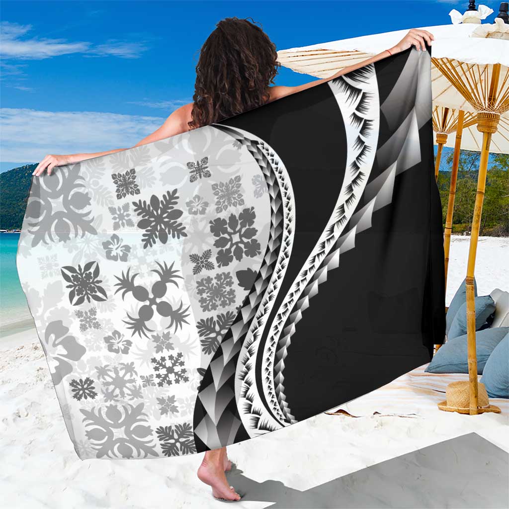 Black Hawaiian Quilt Pattern Sarong Mixed Polynesian Tribal Arty