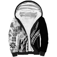 Black Hawaiian Quilt Pattern Sherpa Hoodie Mixed Polynesian Tribal Arty